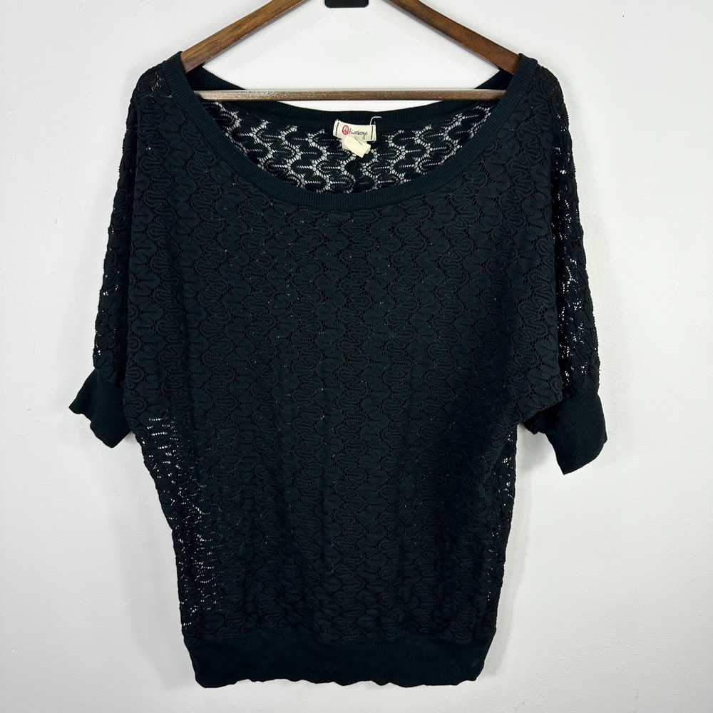 Olsenboye Black Crochet‎ Knit Top XL Whimsigoth Dark Romantic Layering Indie